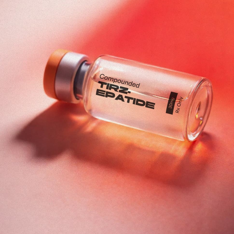 Compounded tirzepatide injection vial